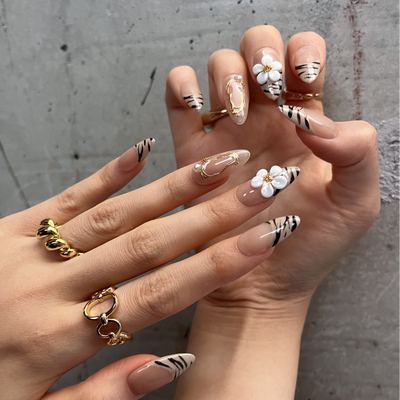 Safari Jardin Press-On Nails – Almond | Safari Floral + 3D