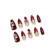 Scarlet Bouquet Press-On Nails – Almond | Red Floral + 3D