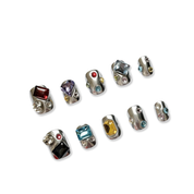 Silver chrome gemstone oval handmade press on nails NYC — READY READY