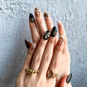 Midnight Gallery Press-On Nails – Almond | Black + 3D Art