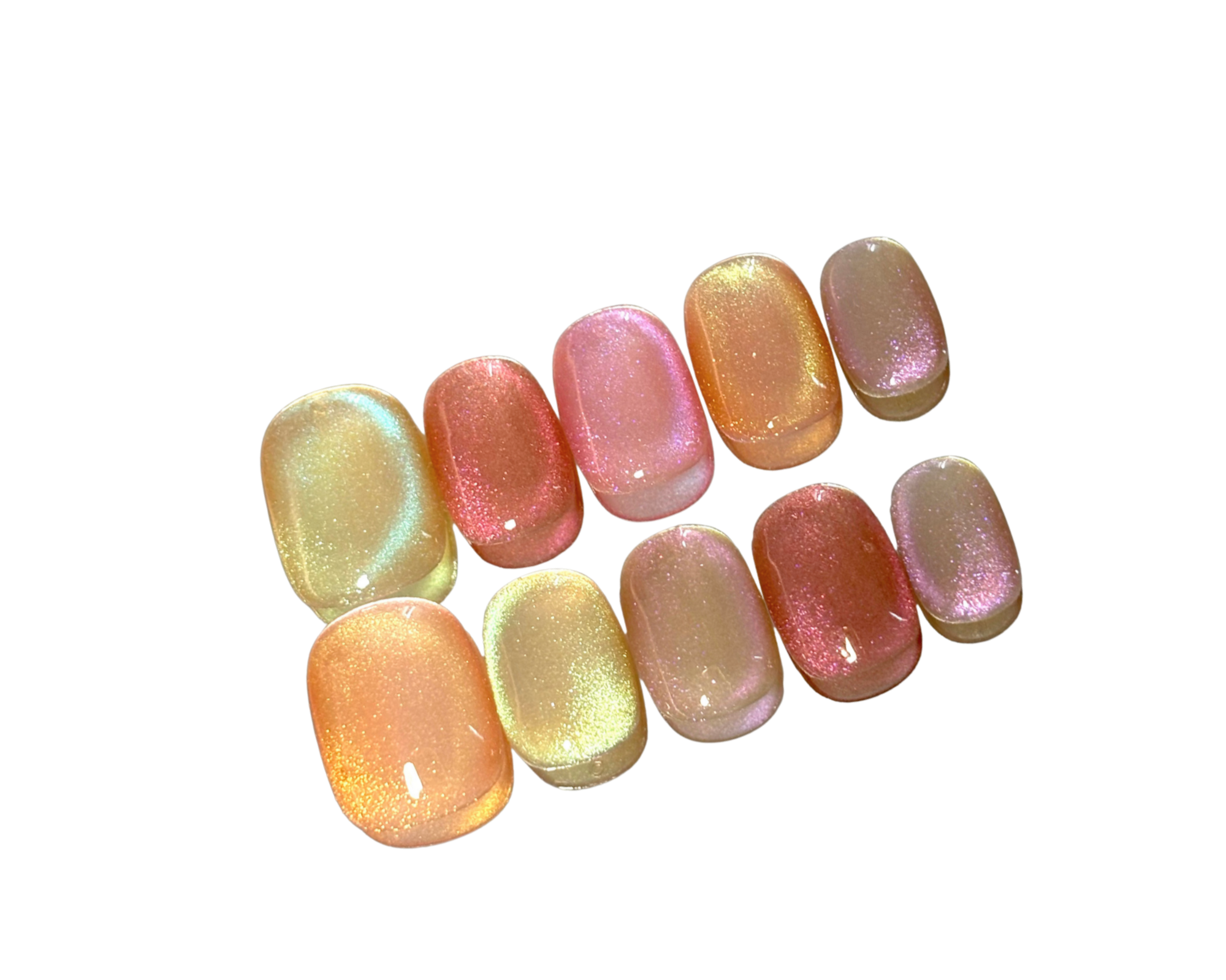 Colorful rainbow magnetic round handmade press on nails NYC — READY READY