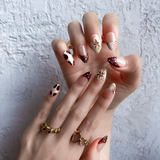 Hazel Bud Press-On Nails – Almond | Latte 3D Floral + Dots