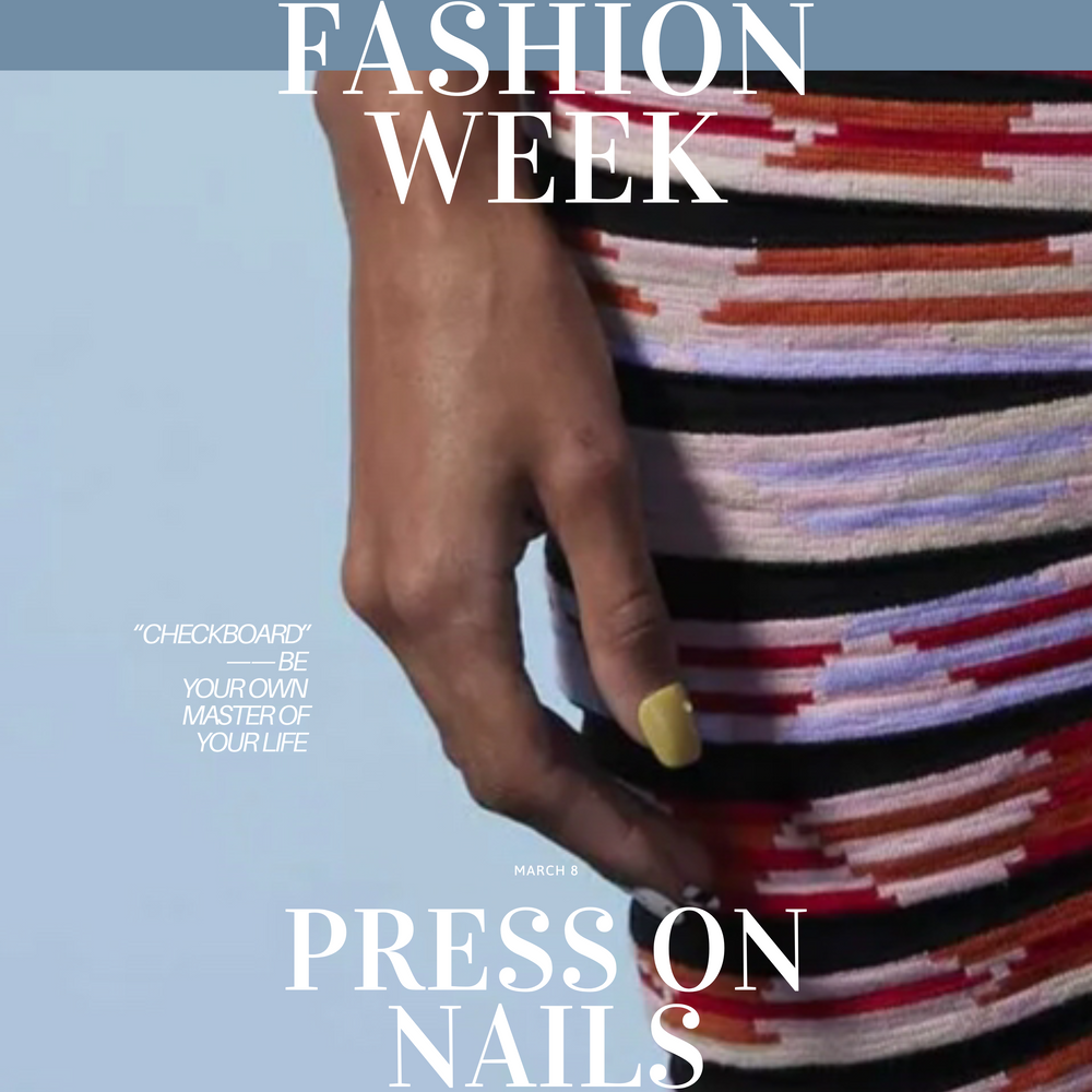 Checkerboard press on nails on hand