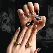 Midnight Gallery Press-On Nails – Almond | Black + 3D Art