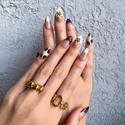 Hazel Bud Press-On Nails – Almond | Latte 3D Floral + Dots