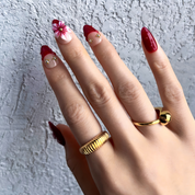 Scarlet Bouquet Press-On Nails – Almond | Red Floral + 3D