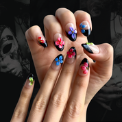 Midnight Garden Press-On Nails – Almond | Black Floral + 3D