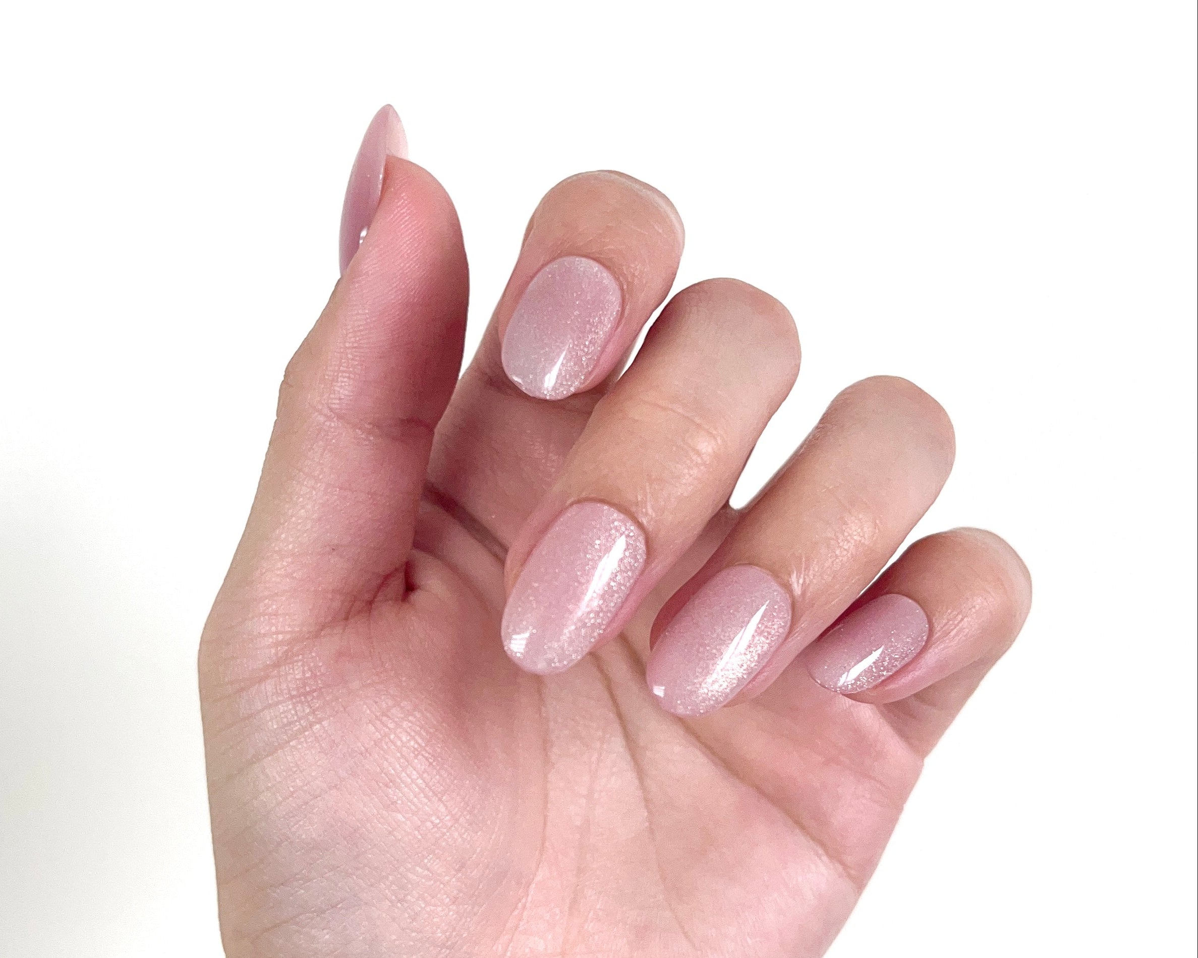 Pink Snow short oval handmade press-on nails — READY READY NYC