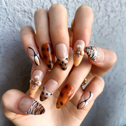 Espresso Spots Press-On Nails – Almond Medium | Milk Tea + 3D